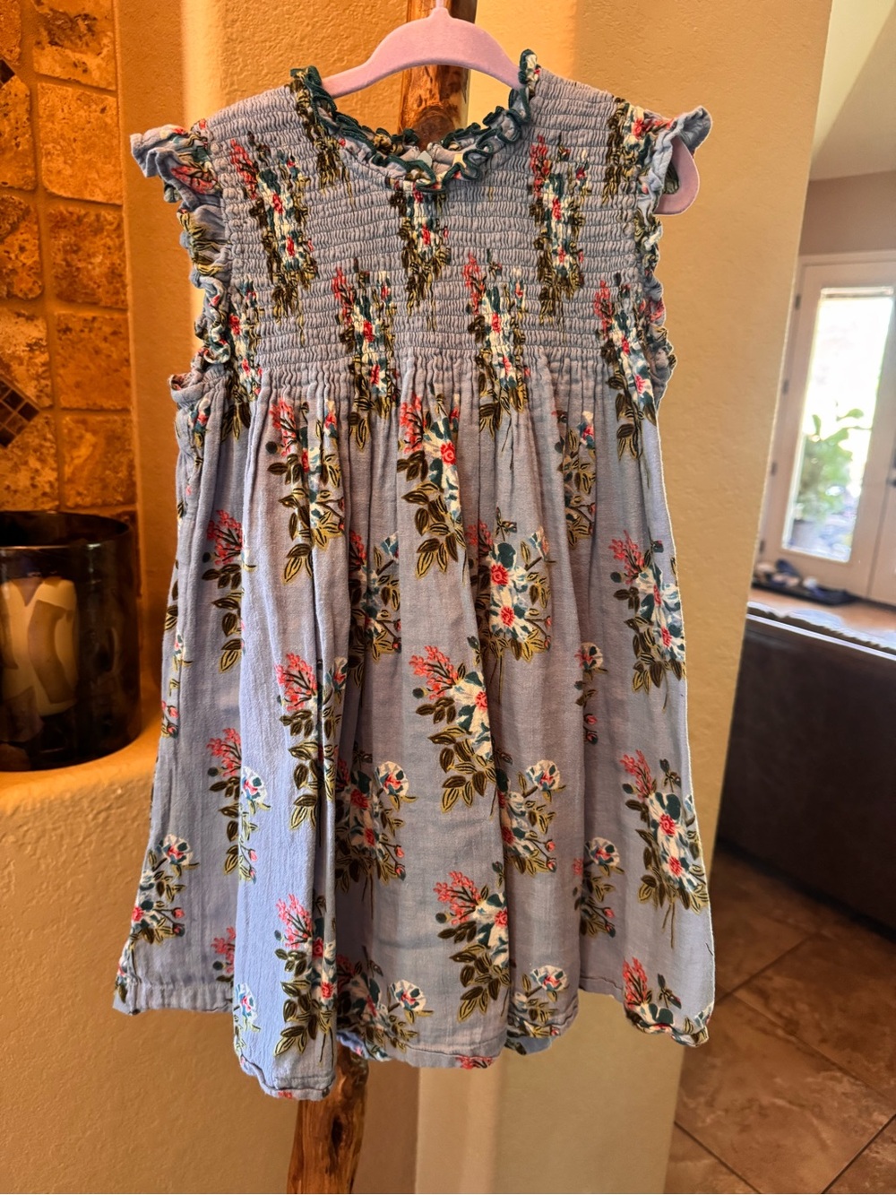 Pink Chicken Light Blue Floral Smocked Casual Dress
